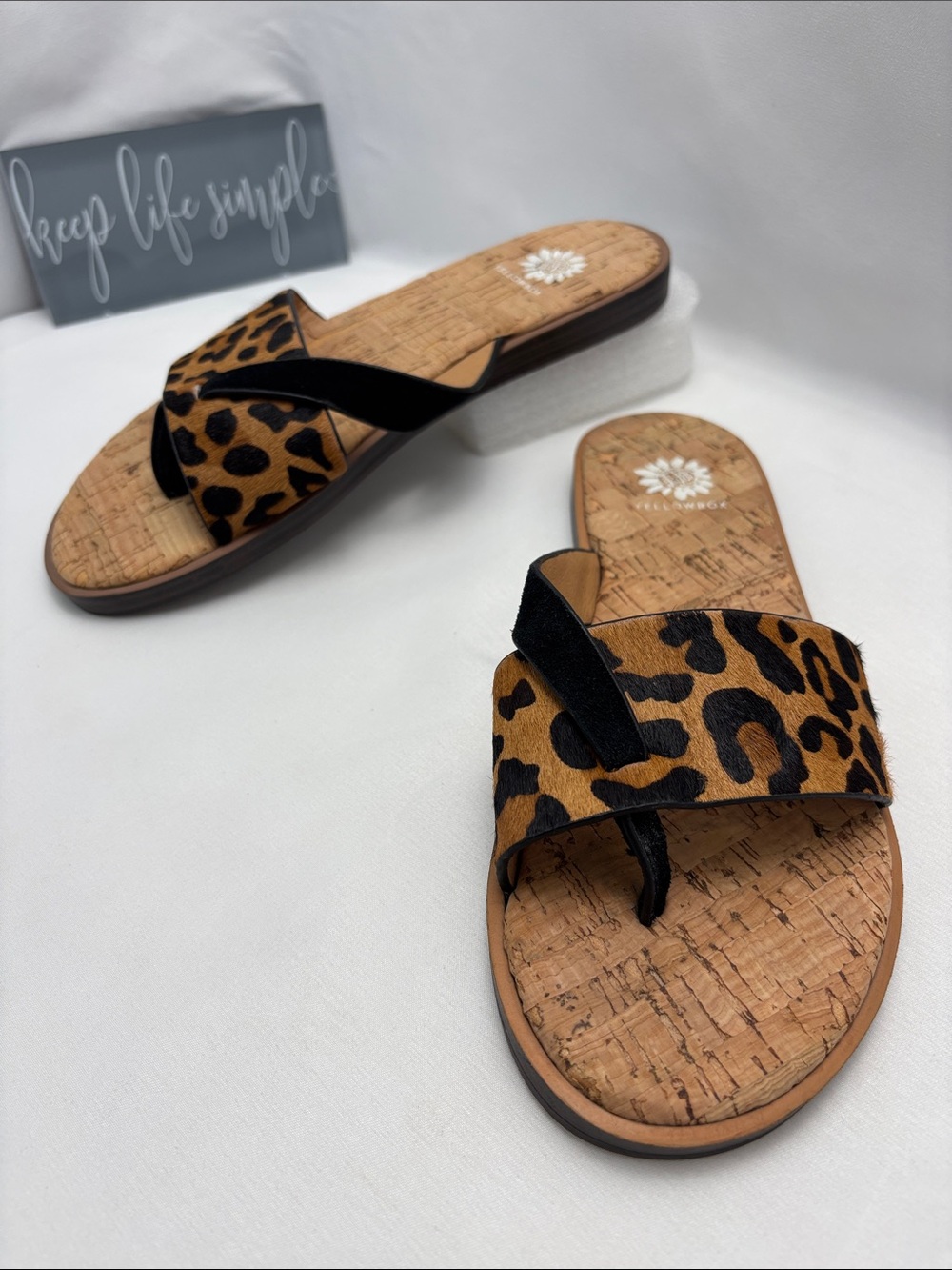 Yellow Box Women’s 7 Leopard Print Slide Sandals - Black & Tan#394